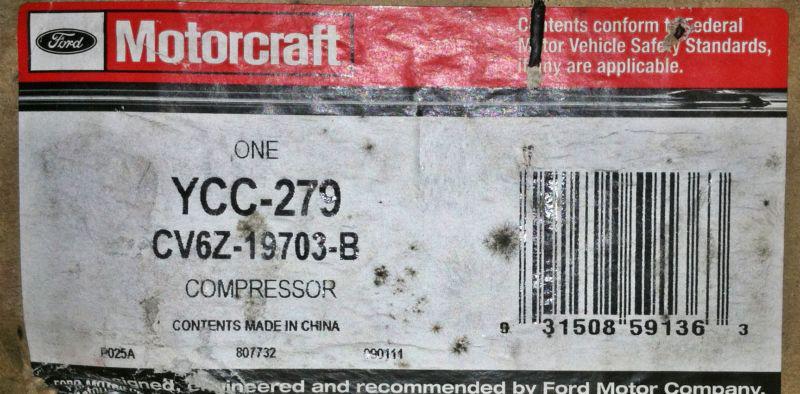 Motorcraft ycc-279 a/c compressor - with clutch - nos - bv6n-19d629-bc