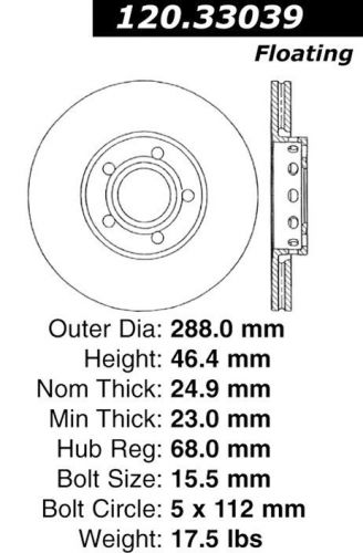 Centric parts 127.33039l front performance brake rotor