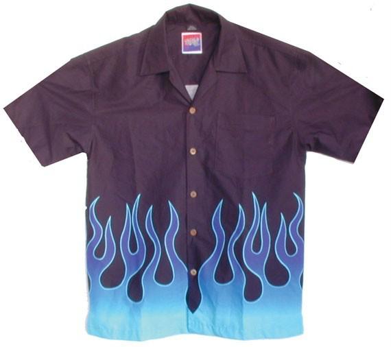 Blue flames hot rod hawaiian camp shirt size large
