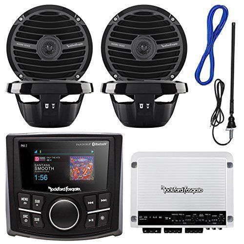 Rockford pmx-2 am/fm receiver, 4x 6.5&#034; white speakers, 400w amplifier, antenna