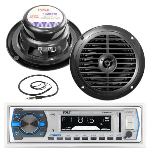 Pyle aux boat usb am fm 300w radio,marine antenna,6.5&#034;marine full range speakers