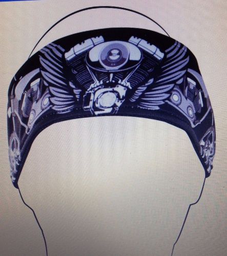 Biker head band  v-twin wings headwrap terry cloth sweat band 3 1/2&#034; wide
