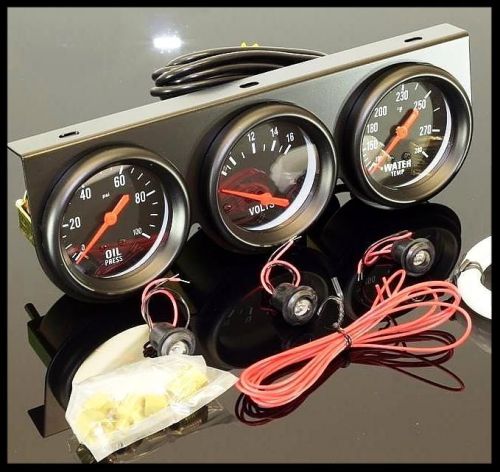 Universal 2-5/8&#034; oil pres. water, volt black triple gauge set # 5753-bk