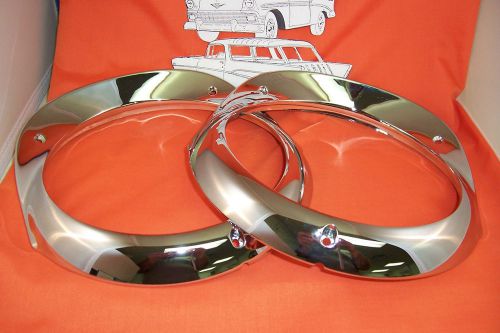 1956 chevy chrome headlight bezels belair hardtop sedan wagon convertible new