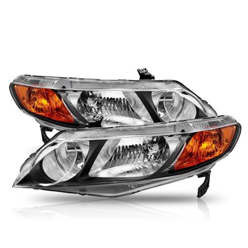 2x Fits 2006-2011 Honda Civic Sedan Amber Corner Black Headights Replacement Set, US $94.99, image 17
