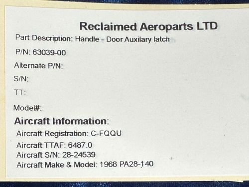 Cessna 172 f handle - door auxilary latch p/n: 63039-00