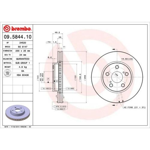 Brembo Front Pair Vented Brake Discs 09.5844.10 - Fits TOYOTA, US $, image 2
