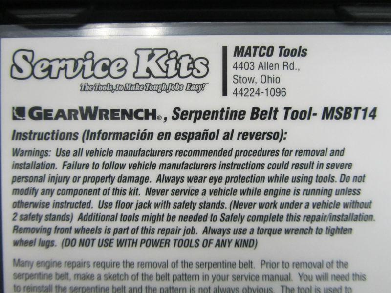 Matco Tools MSBT14 Serpentine Belt Tool in case USED!!!, US $0.99, image 4