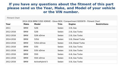 2014-2016 bmw 535d xdrive - glove box / compartment 9205979