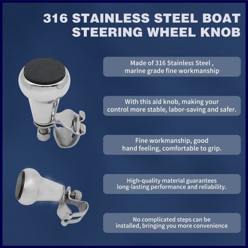 Marine Steering Wheel Assist Maneuvering Knob 5/8"-1" Stainless Steel Boat, US $25.44, image 4
