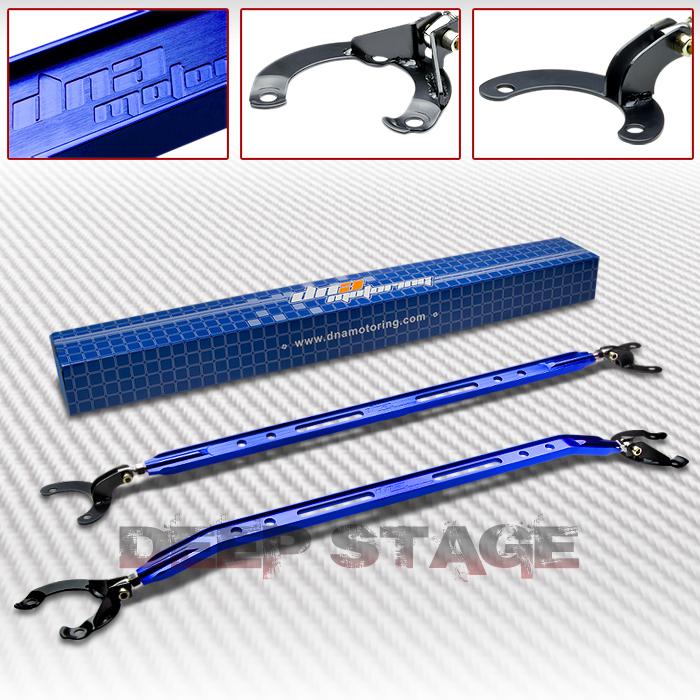 01-05 honda civic em aluminum front+rear upper strut tower bar/arm/brace blue