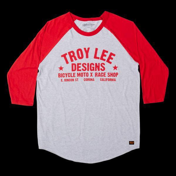 2014 troy lee designs adult raceshop 3/4 sleeve tee htr gray/red xl