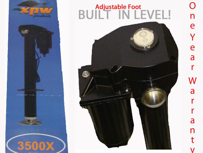 Xpw power camper/trailer 3500# tongue jack w/level - electric 12 volt -adj foot
