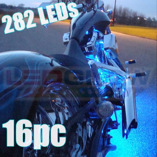 16pc ice blue led motorcycle lighting light kit w wireless remote & 282 leds