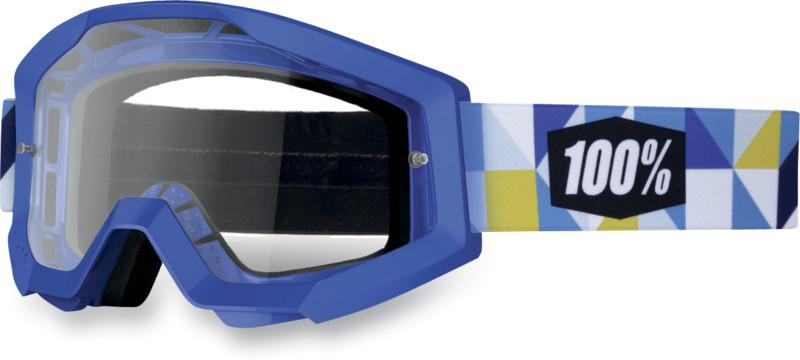 100% strata-mx motocross adult goggles,frisbee blue(blu/white/yellow),clear lens