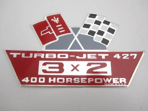 Corvette new air cleaner decal "turbo-jet 427 3x2 400 horsepower" 1967-1969 l68