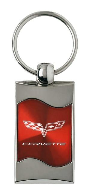 Chevrolet chevy corvette c6 red rectangular wave key chain ring tag logo lanyard