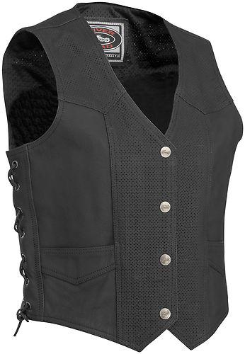New river road womens vapor perforated leather motorcyle vest, black, 2xl/xxl