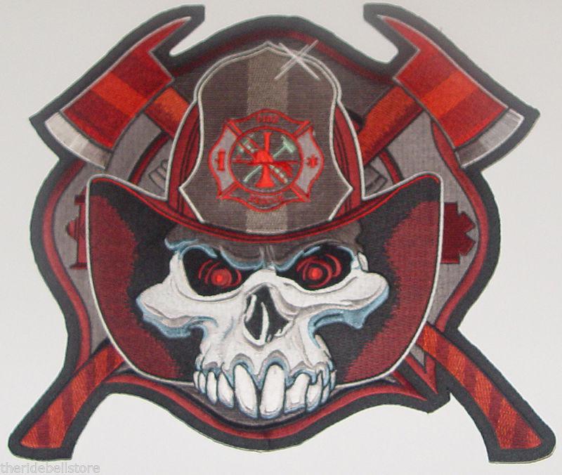 Firefighter skull motorcycle vest patch  fireman