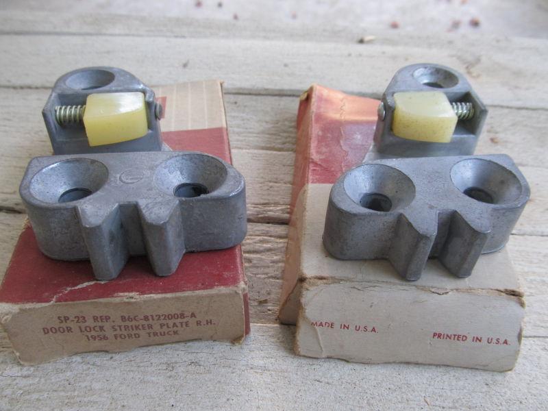 Nos ford 1956 door lock striker plates fomoco b6c-8122008-a b6c-8122009-a