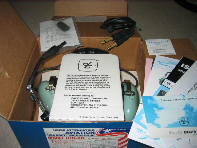 David clark pilot aviation headset h10 60 box papers mic muff cable like new