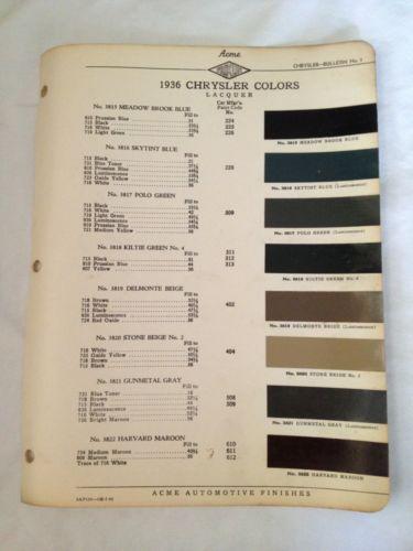 1936 chrysler~paint chips~automotive~acme~color chart~all models~original!