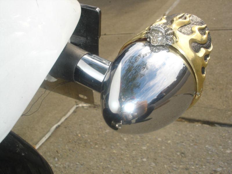 Pair honda vtx 1300 rear signal old school flame indian chief brass visors
