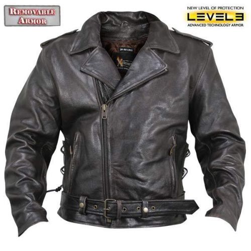 Xelement xs-589 mens armored distressed leather classic biker jacket