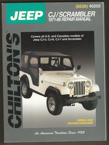 Jeep cj &amp; scrambler 1971-86 chilton’s repair manual, jeep cj