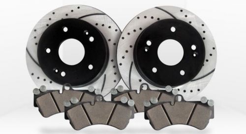Front kit performance drilled/slotted brake rotors and ceramic brake pads