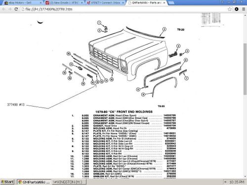 377499 nos gm 77-79 chevy c/k/g pickup blazer lower grill mldg