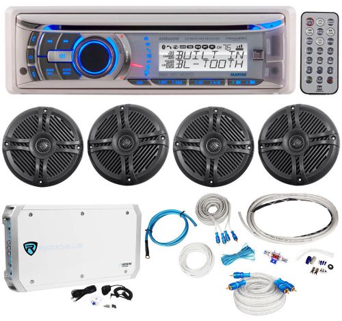 Dual amb600w marine cd stereo+4) rockville 6.5&#034; boat speakers+6 ch. amp+amp kit