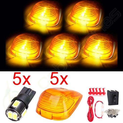 5 set car roof amber cab marker light white led clearance lamps t10 harness kit