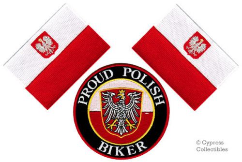 Lot of 3 - proud polish biker iron-on patch poland flag embroidered polska