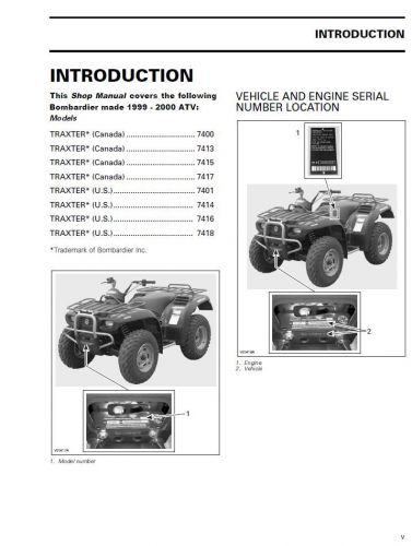 1999 2000 bombardier (can-am) traxter 500 650 atv service manual 3-ring binder