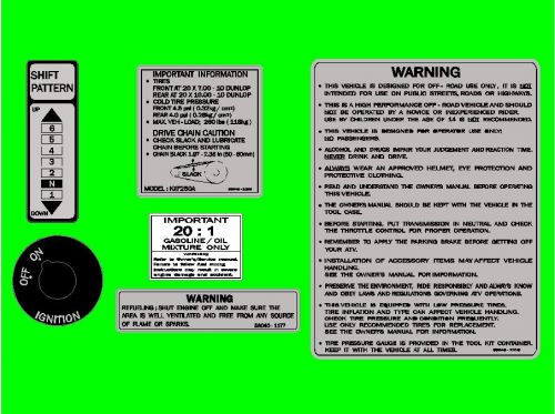 Warning label decal set for kawasaki tecate 4 kxf250 4-wheeler    kxf 250