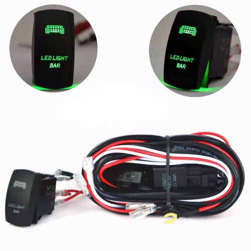 Universal 40a wiring harness green led light bar laser rocker switch on off jeep