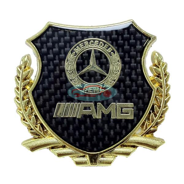 2x gold carbon fiber side emblem badge sticker for amg e s g c all series