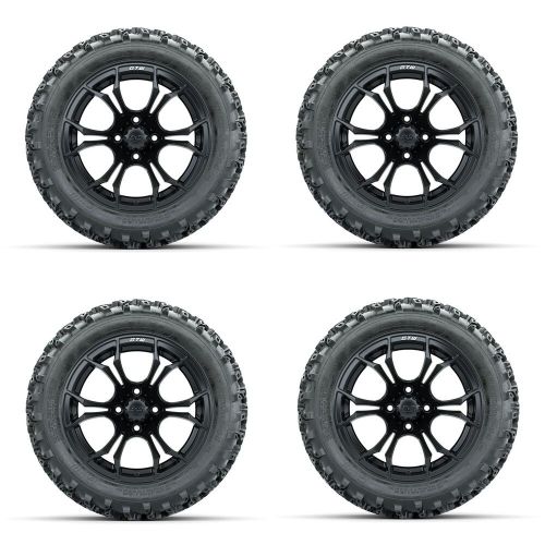 Golf cart gtw 14" spyder matte black wheel | 23x10-14 rogue at tire | 4 set