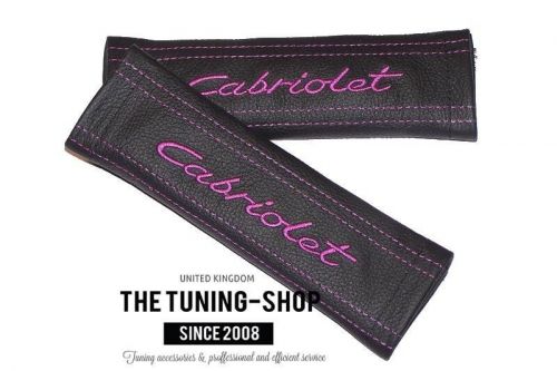SEAT BELT HARNESS PADS COVERS BLACK LEATHER EMBROIDERY CABRIOLET PURPLE STITCH, US $54.99, image 2