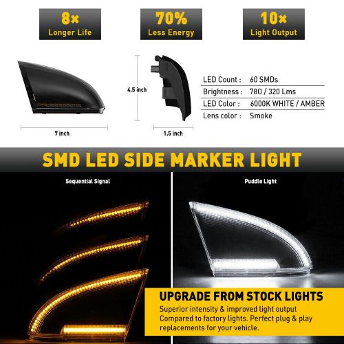 White Amber LED Puddle Lights For 09-22 Dodge RAM Side Mirror Lights Signal Lamp, US $39.99, image 13