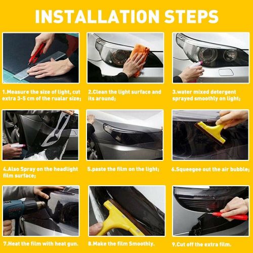 Matte Black Vinyl Wrap Car Headlight Vehicle Sticker Decal Film Air Bubble Free, US $10.99, image 4