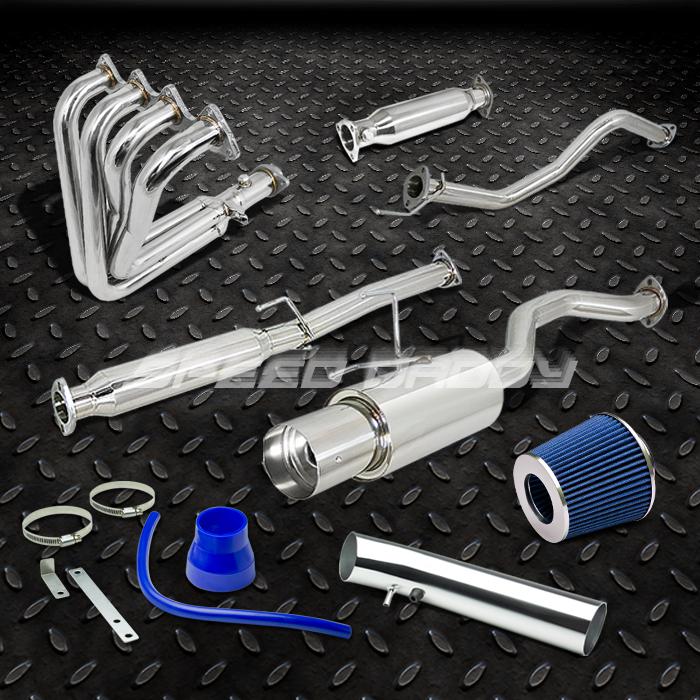 4" tip muffler racing catback+header+pipe exhaust+air intake 99-00 civic si blue