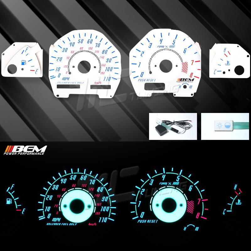 1991-1994 nissan 240sx jdm el reverse glow gauge rev face overlay kit s14 ka24