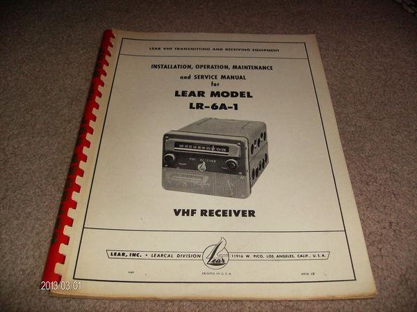 Lear model lr-6a-1 vhf receiver installation operation service manual- htf!