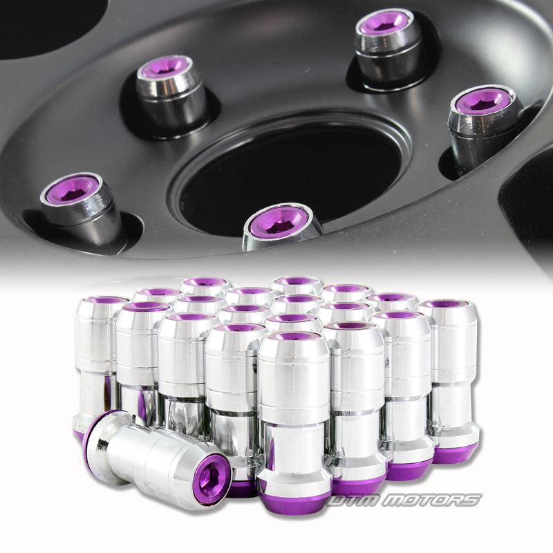 M12 x 1.25mm thread pitch 1.9" long wheel rim lug nuts - 20pc chrome / purple