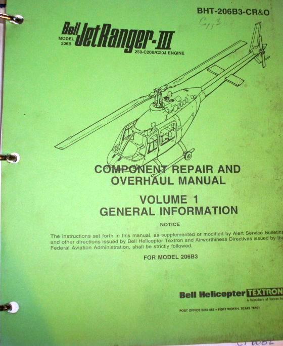 Bell helicopter 206b jetranger iii  component repair & overhaul manual, 6 vols