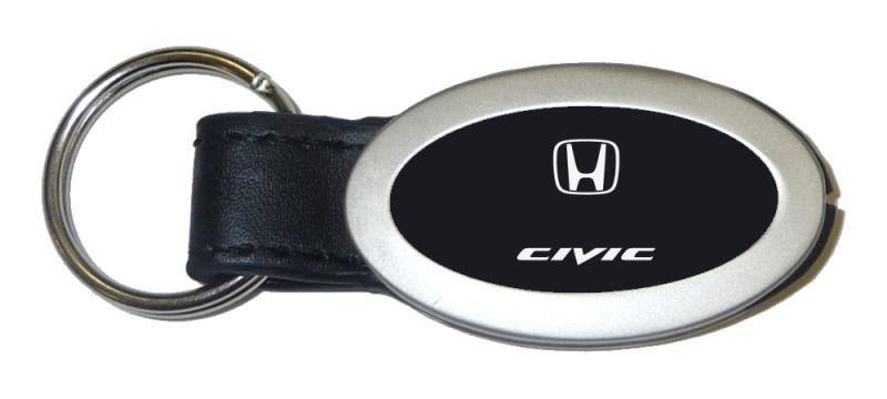 Honda civic black oval leather metal key chain ring tag key fob logo lanyard