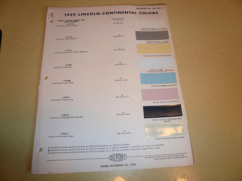 1959 lincoln dupont duco color chip paint sample - vintage