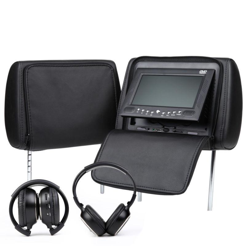 C1033 2x7"car headrest monitor dvd player digital screen  headphone games black